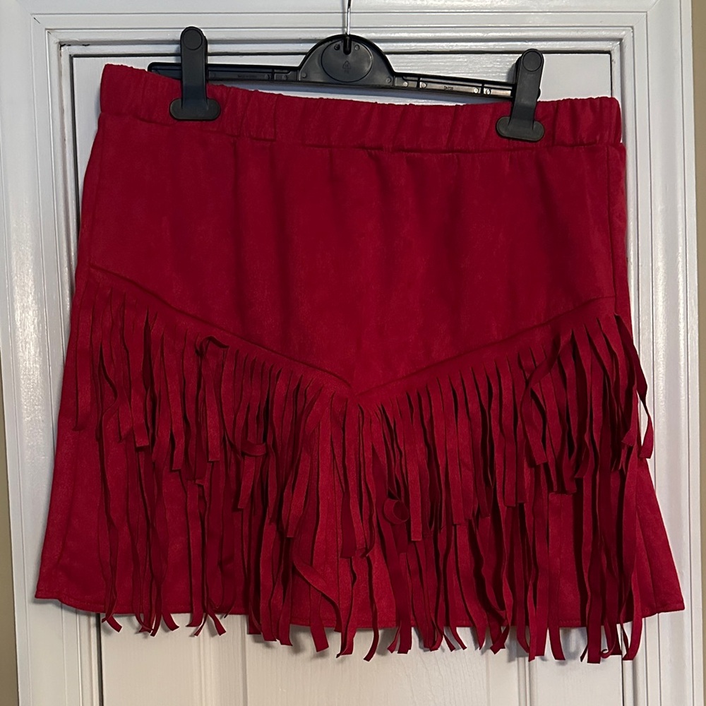 SHEIN Red Fringe Mini Skirt